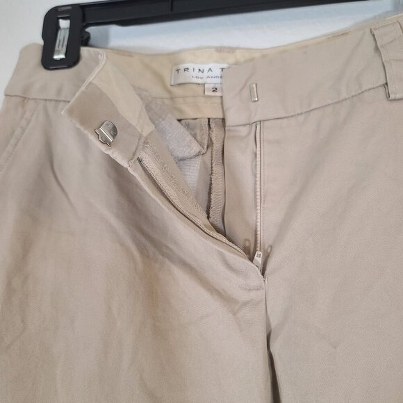 Trina‎ Turk Mid Rise Wide Leg Crop Chino Trouser Khaki Size 2 Cotton Blend - Picture 5 of 9